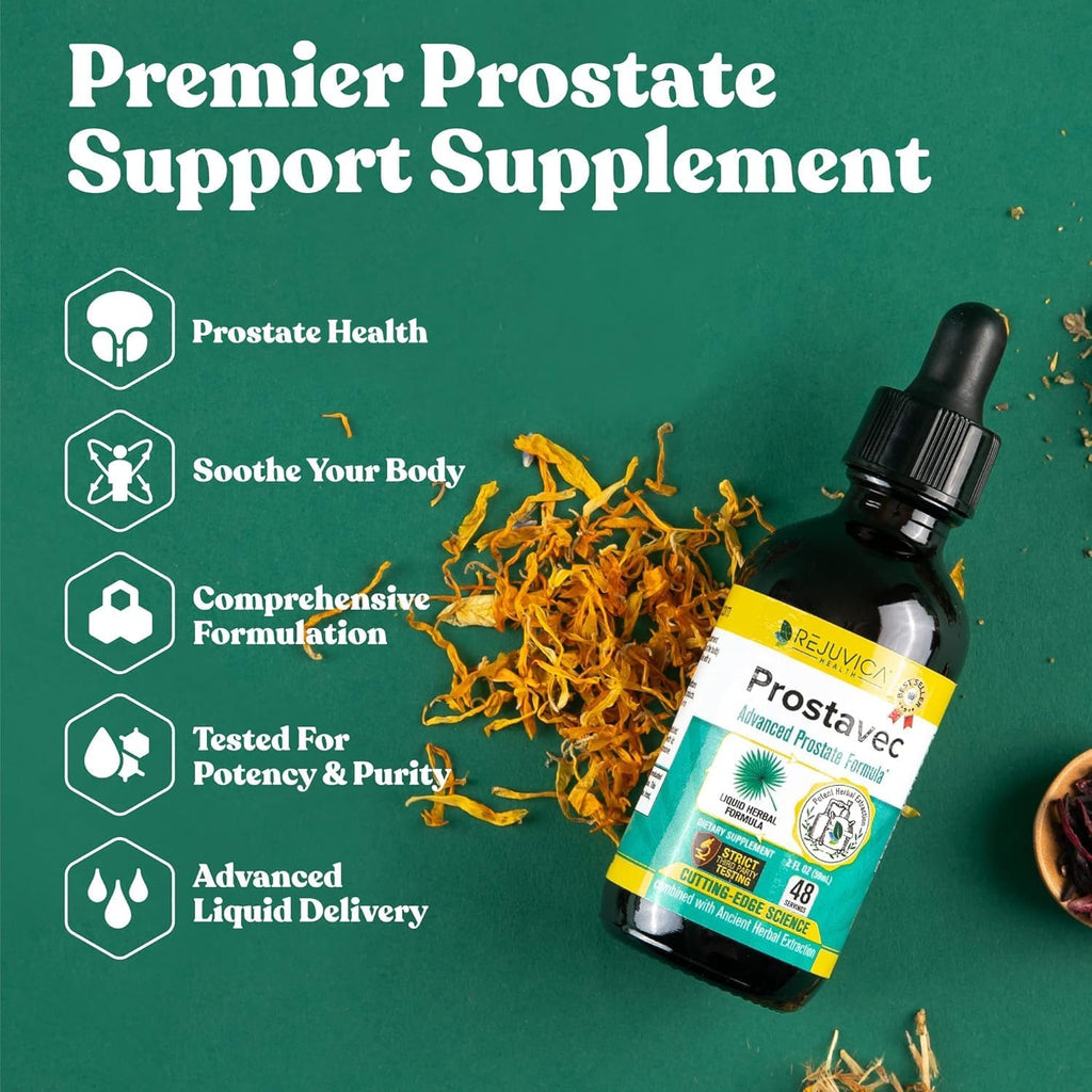 Prostavec Advanced Prostate Support Supplement - Liquid Formula for Faster Absorption with Pygeum, Saw Palmetto, Stinging Nettle + Turmeric & Damiana - Vegan, Non-GMO - 6 fl oz