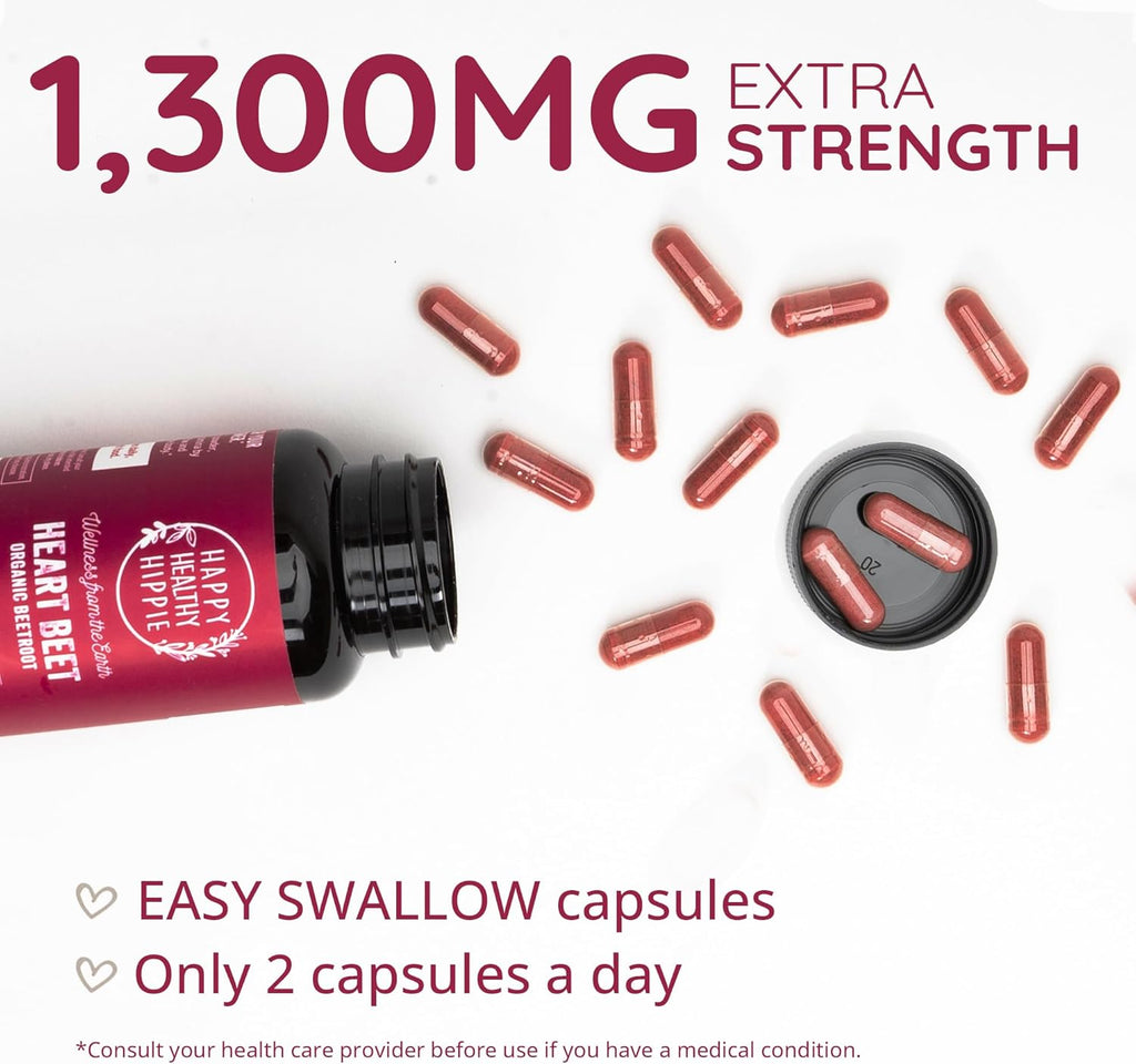 Organic Beet Root Capsules [1,300mg Superfood] – Blood Pressure Support, Nitric Oxide Supplements for Men & Women, Flow & Circulation | Beetroot Powder, Antioxidant, Brain Food | Vegan, 60 Ct