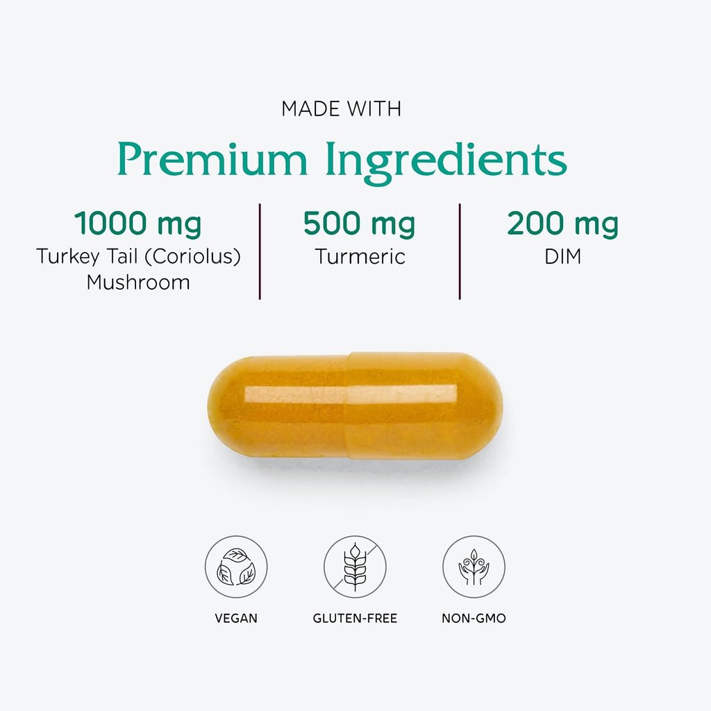 Vitanica CCDG Blend - Immune Support Supplement - DIM Supplement with Turkey Tail Mushroom, Turmeric & Green Tea - Vegan Supplement for Immune Support - Lady - 90 Capsules