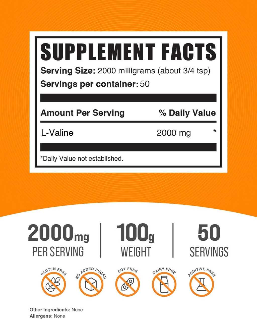 BulkSupplements.com L-Valine Powder - Valine Supplement, BCAA Supplement, Amino Acid Powder - Unflavored & Gluten Free, 2g per Serving, 100g (3.5 oz) (Pack of 1)