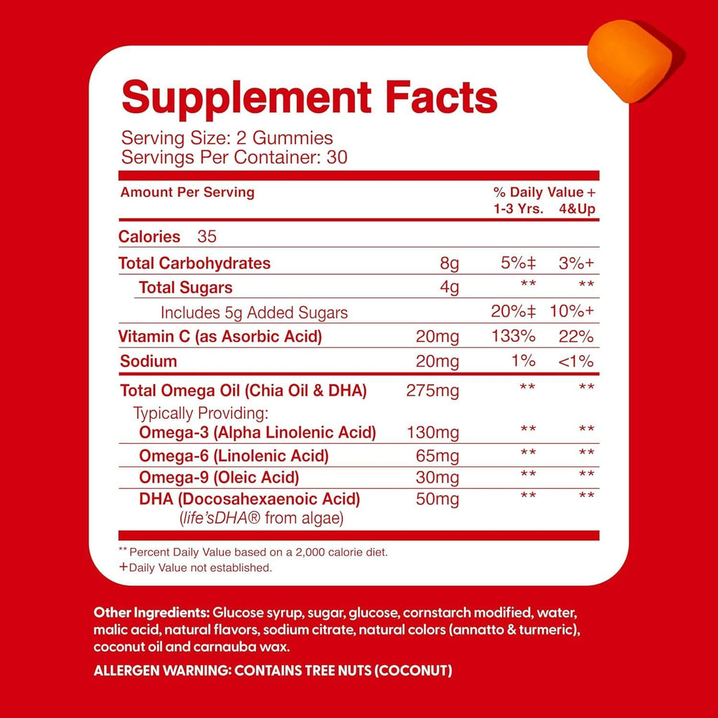 Feel Great Vitamins Kids DHA Gummies with Omega 3 6 9, Vitamin C | Supports Healthy Brain Function, Vision & Heart Health | Gluten Free, Vegetarian | 60 Gummies