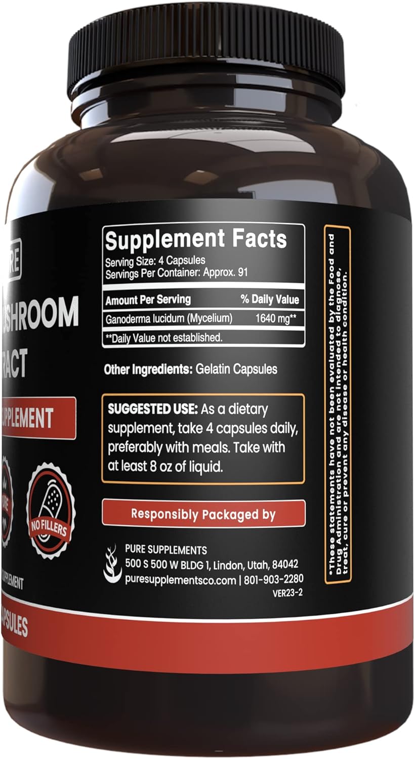Pure Original Ingredients Reishi Mushroom Extract (365 Capsules) No Magnesium Or Rice Fillers, Always Pure, Lab Verified