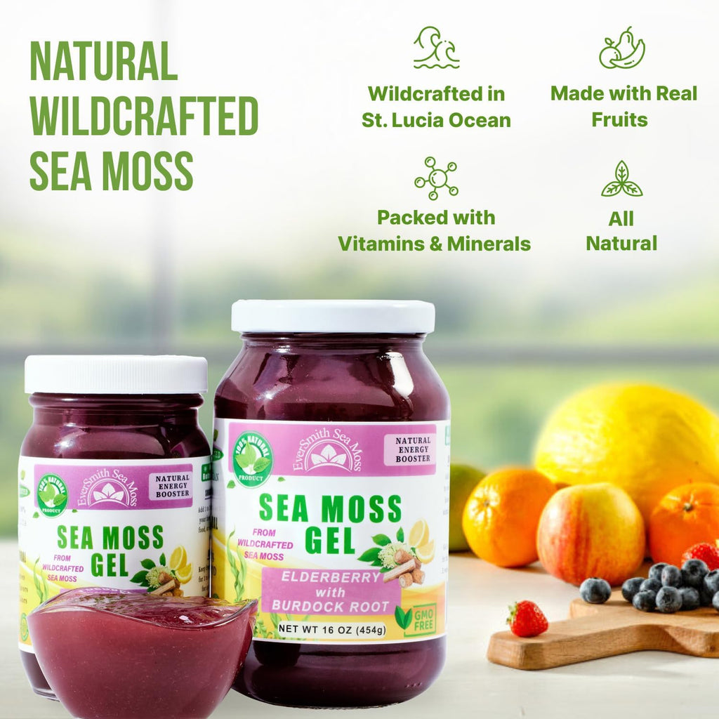 Wildcrafted Irish Sea Moss Gel | Made in USA | Rich in Vitamins & Minerals | Sea Moss Gel Raw | Nutritional Supplement | Elderberry (16 oz)