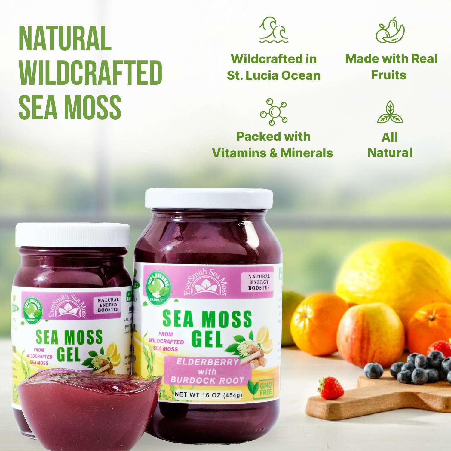 Wildcrafted Irish Sea Moss Gel | Made in USA | Rich in Vitamins & Minerals | Sea Moss Gel Raw | Nutritional Supplement | Elderberry (16 oz)