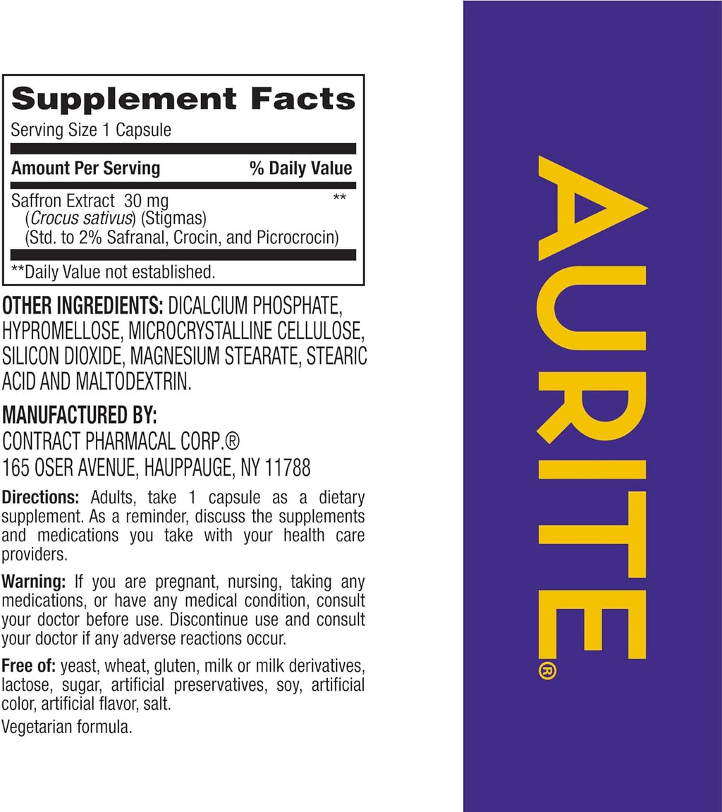 Saffron Supplement | Stress Management, Herbal Mood Support, Long-Term Memory, for Women & Men. 60 Count, Saffron 30mg, Vegetarian Friendly, Non-GMO, Gluten-Free, Soy-Free (2 Months of Supply)