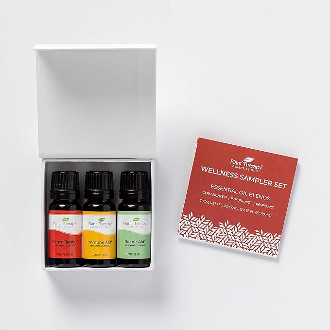 Plant Therapy Wellness Essential Oil Set, 3-Pack of 10 MLS (1/3 oz), Pure Essential Oil Blends: Germ Fighter, Immune Aid & Respir Aid, Great for Immune Support, Respiratory Relief & Seasonal Wellness