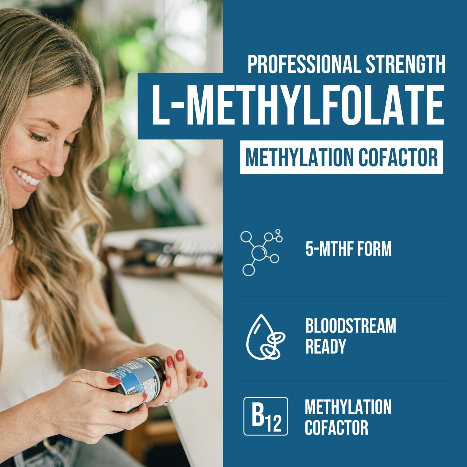 L Methylfolate 7.5mg plus Methyl B12 - Active 5-MTHF Form, MTHFR Supplement - Bloodstream Ready Methylated Folate + B12 Cofactor - Supports Mood, Homocysteine Methylation, Cognition (60 Capsules)