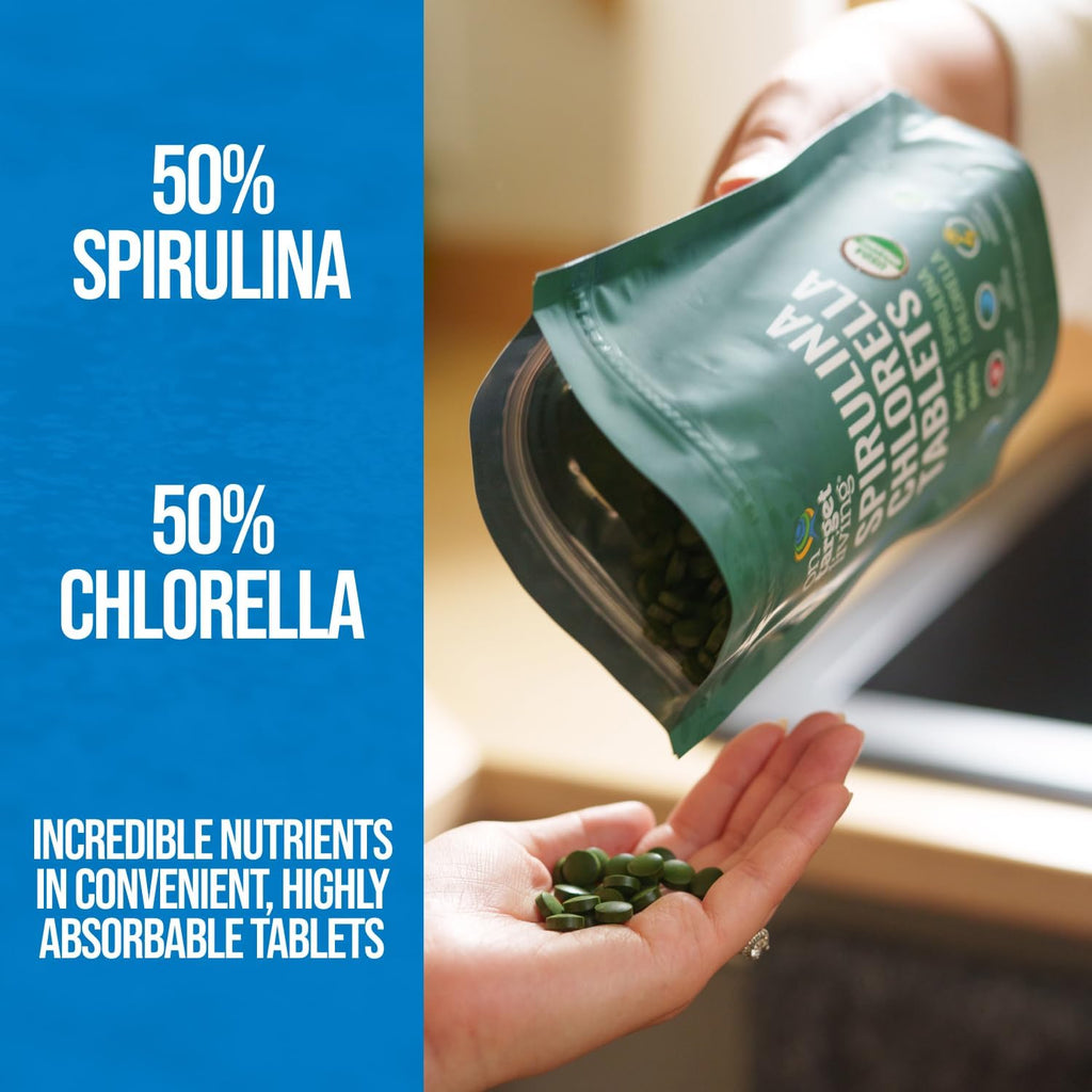 On Target Living Organic Spirulina Chlorella Travel Size | Super Greens | USDA Organic | 250 Tablets- 250 G (2.2 oz) | Vegan | Immune Support | Alkalyzing | Protein Dense