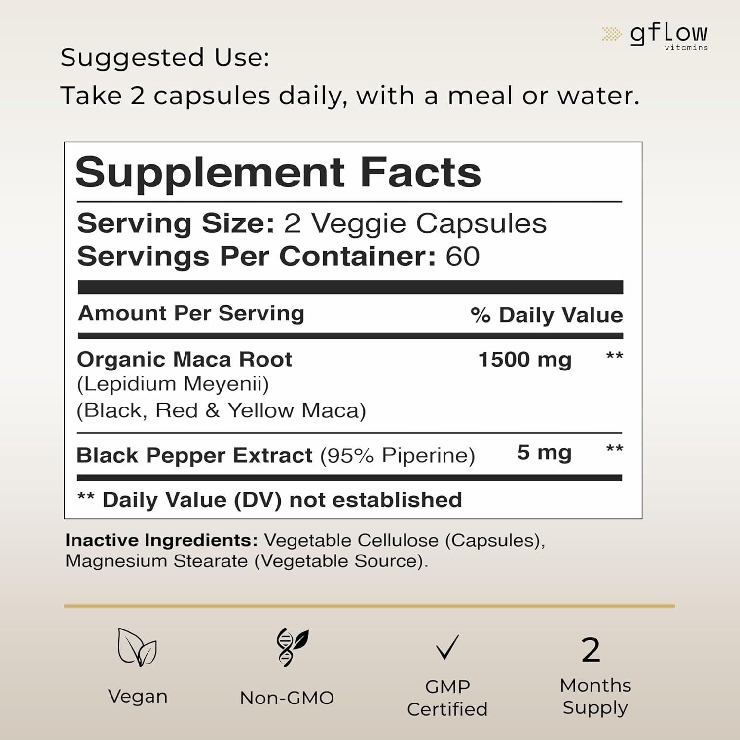 Organic Maca Root Capsules 1500mg - Made with Black, Red, Yellow Peruvian Maca Root Extract & Black Pepper - 120 Vegan Pills - Supports Energy, Performance & Mood for Men & Women