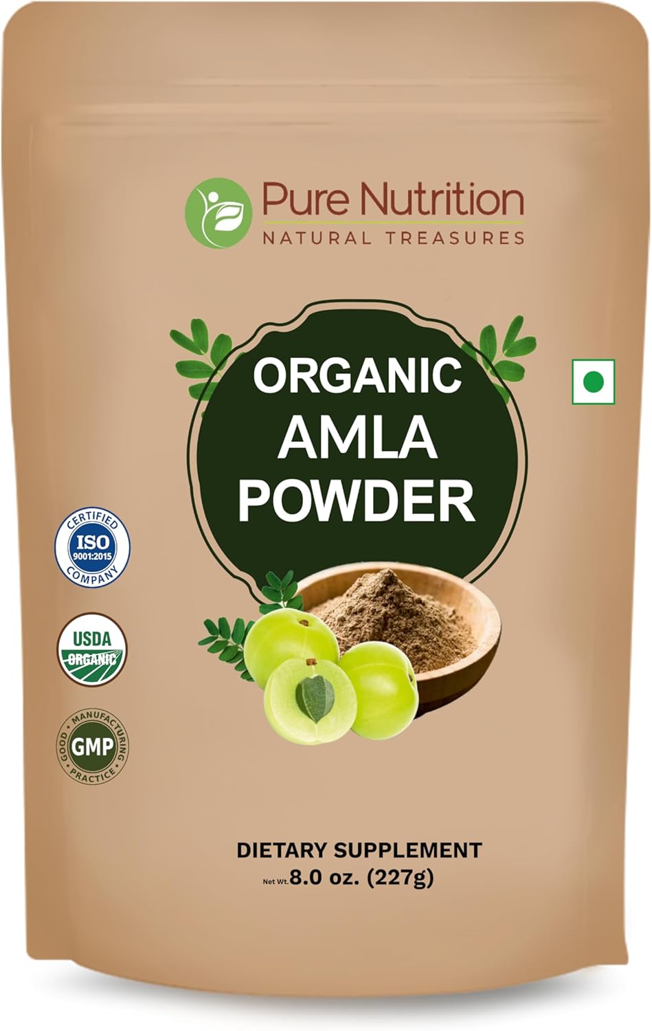 Pure Nutrition Organic Amla Powder 8 OZ (227 Grams) | Certified USDA Organic | Indian Gooseberry is a Natural Source of Vitamin C, Supports Immunity, Skin and Hair Health | NON GMO | Gluten Free