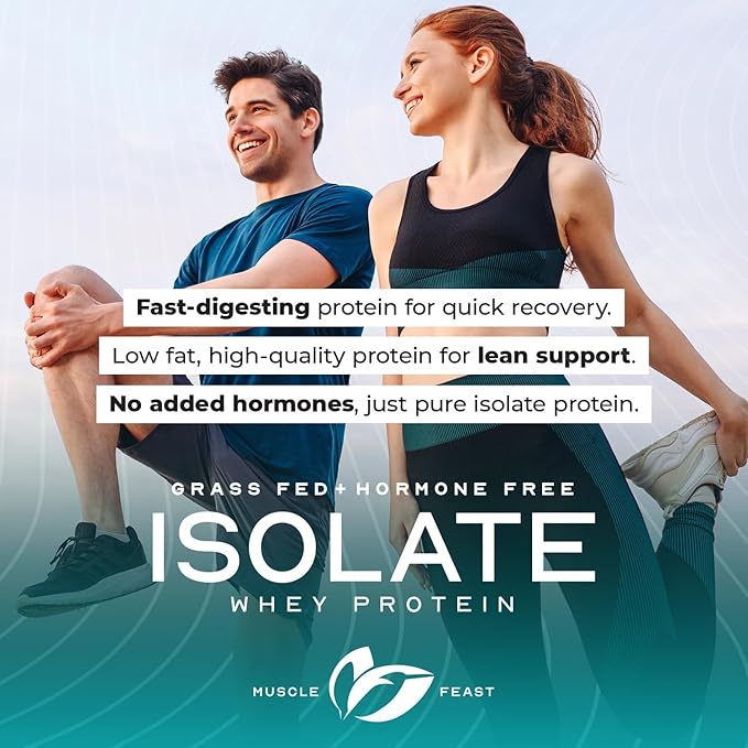 Muscle Feast Grass-Fed Whey Protein Isolate, All Natural Hormone Free Pasture Raised, Whey Isolate Protein Powder for Men and Women, Clean, Gluten-Free, Delicious Isolate Protein - Cinnamon Roll, 2lb