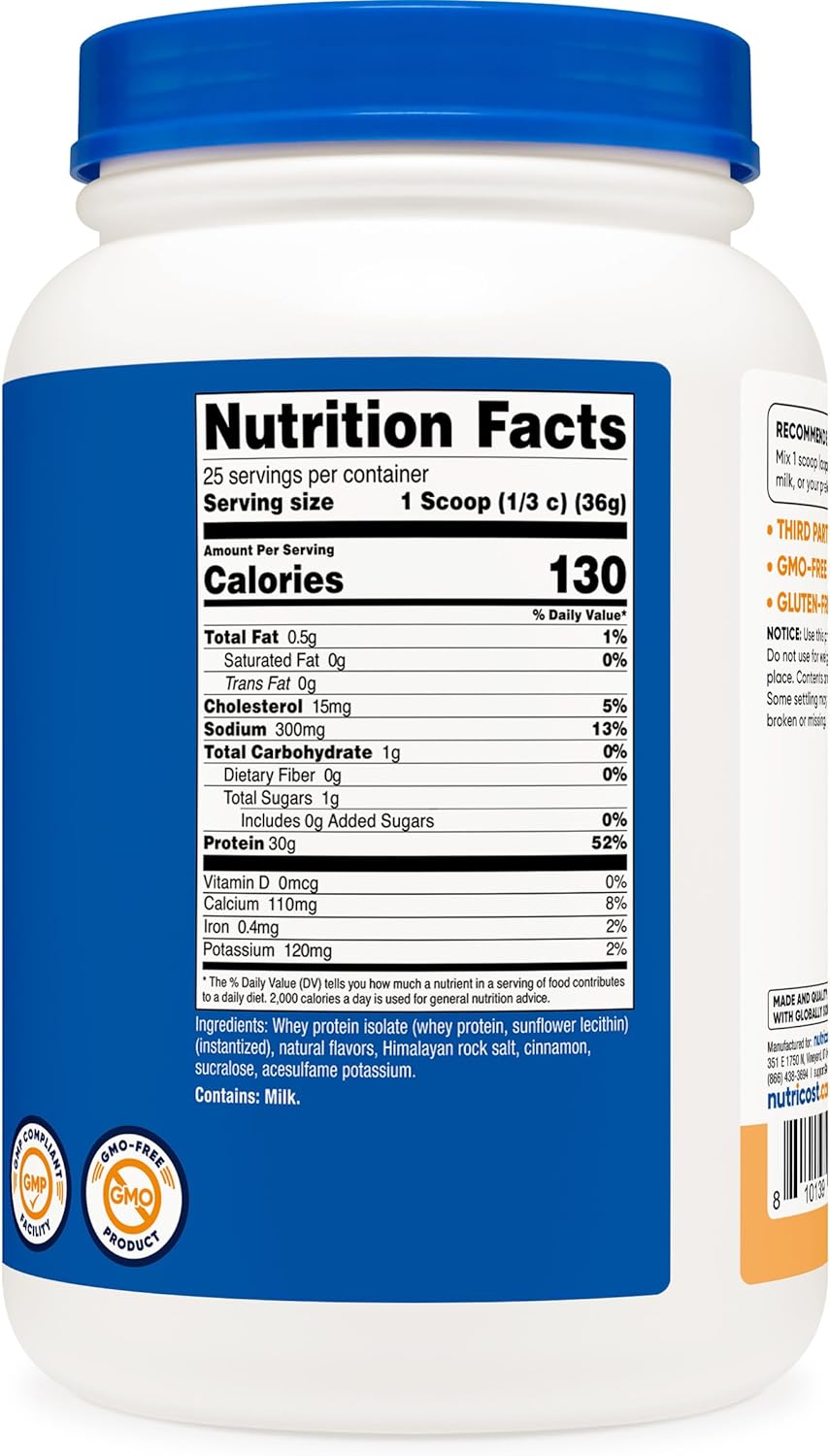 Nutricost Whey Protein Isolate 2 LB Churro Flavored - GMO-Free, Gluten-Free