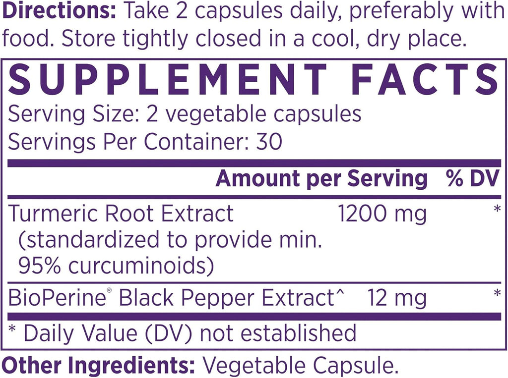 NAOMI Turmeric Curcumin High-Potency 1,200 mg, 95% Curcuminoids & BioPerine Black Pepper Extract to Boost Absorption up to 2000%, Extra-Strength Joint, Muscle, Brain Support, 60 Caps, 30-Day Supply
