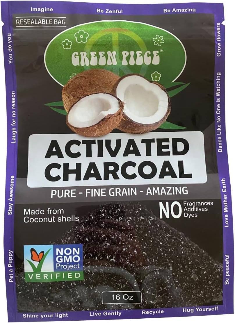 Green Piece® Activated Charcoal Pure - Course Grain Air Purifying Bag - Kid/Pet Friendly Air/Water Fresheners - Odor Absorber - Resealable Bag Made by Green Piece (1 Pound)