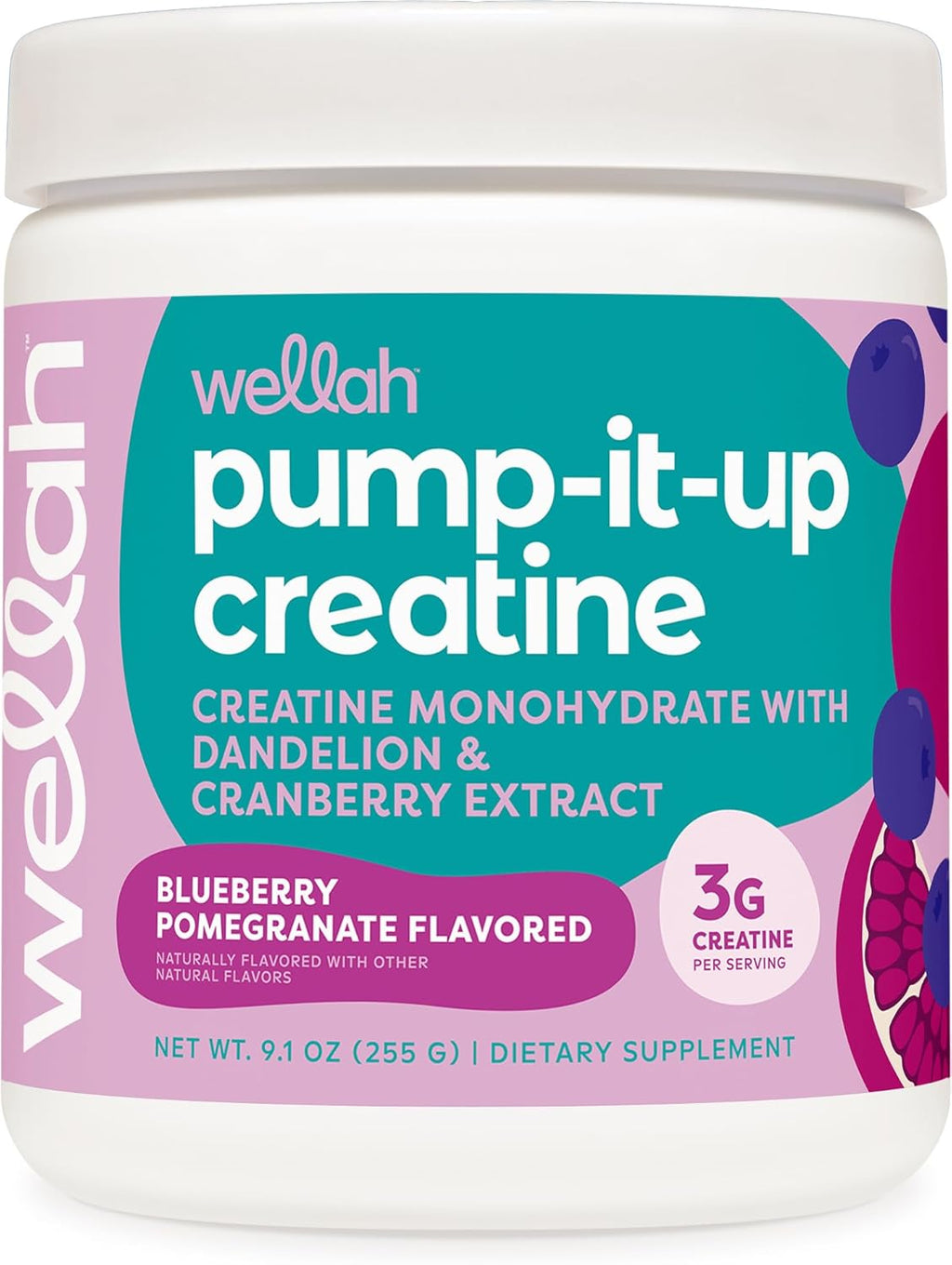 Wellah Creatine for Women - Creatine Monohydrate with Dandelion & Cranberry Extract (50 Servings, Blueberry Pomegranate)