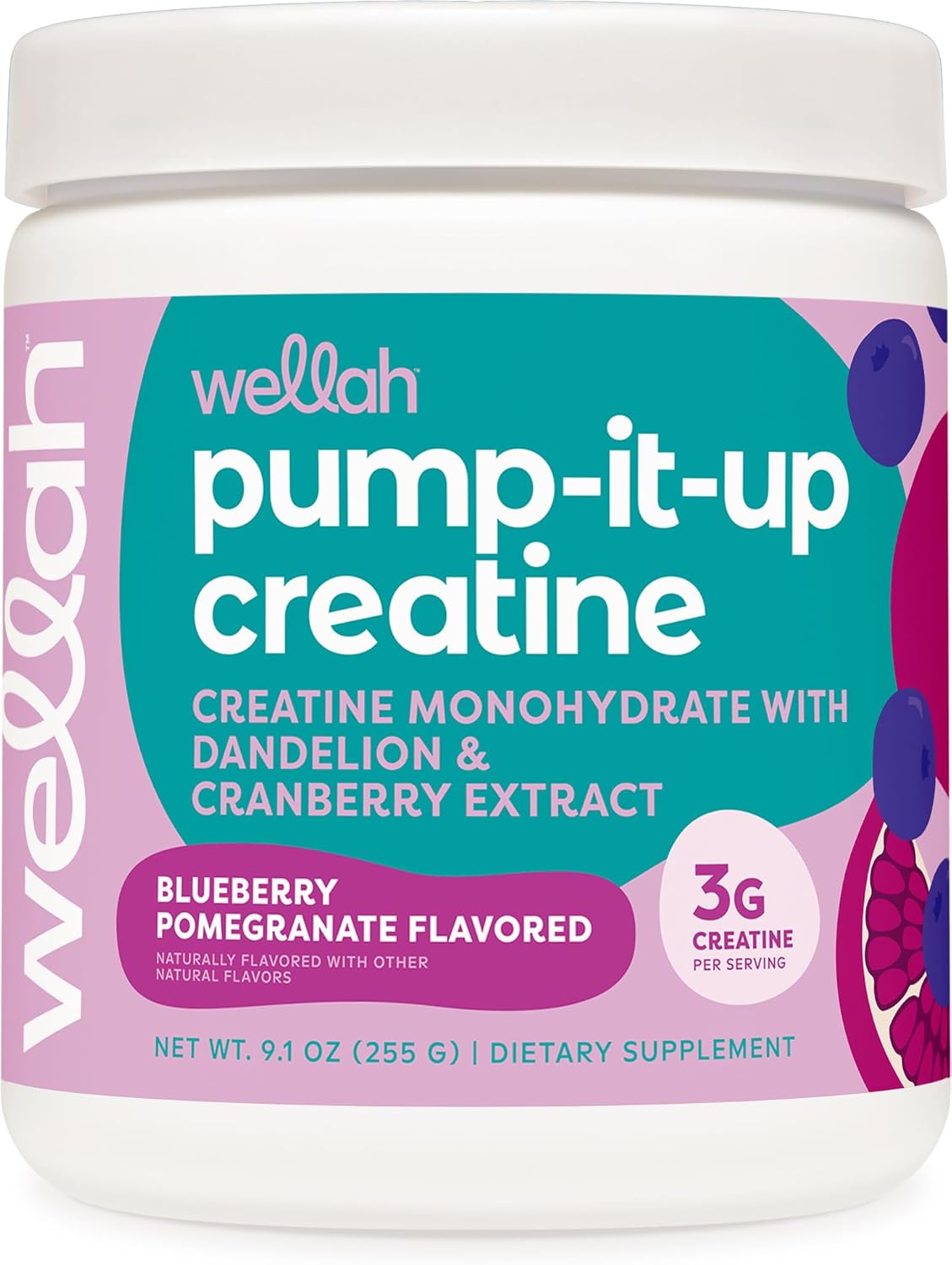 Wellah Creatine for Women - Creatine Monohydrate with Dandelion & Cranberry Extract (50 Servings, Blueberry Pomegranate)