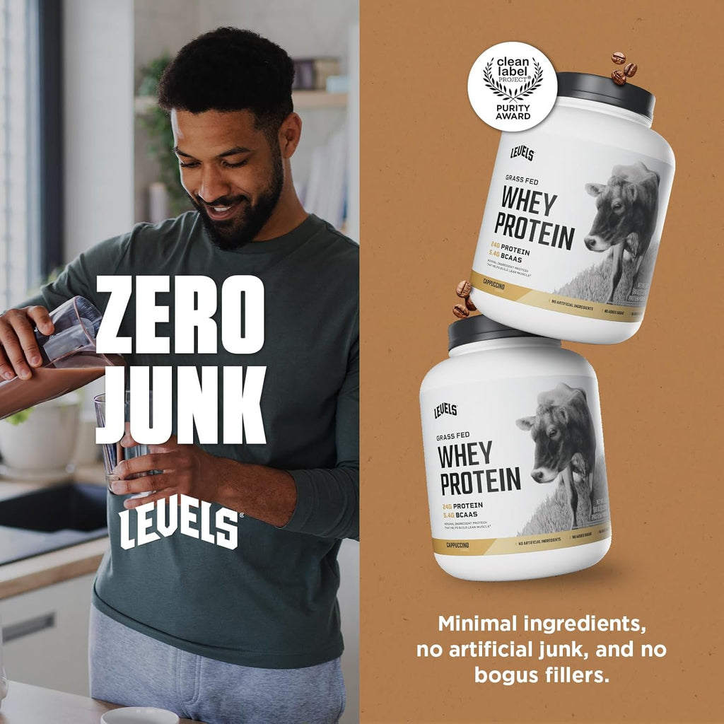 Levels Grass Fed Whey Protein Powder, No Artificials, 24G of Protein, Cappuccino, 5LB