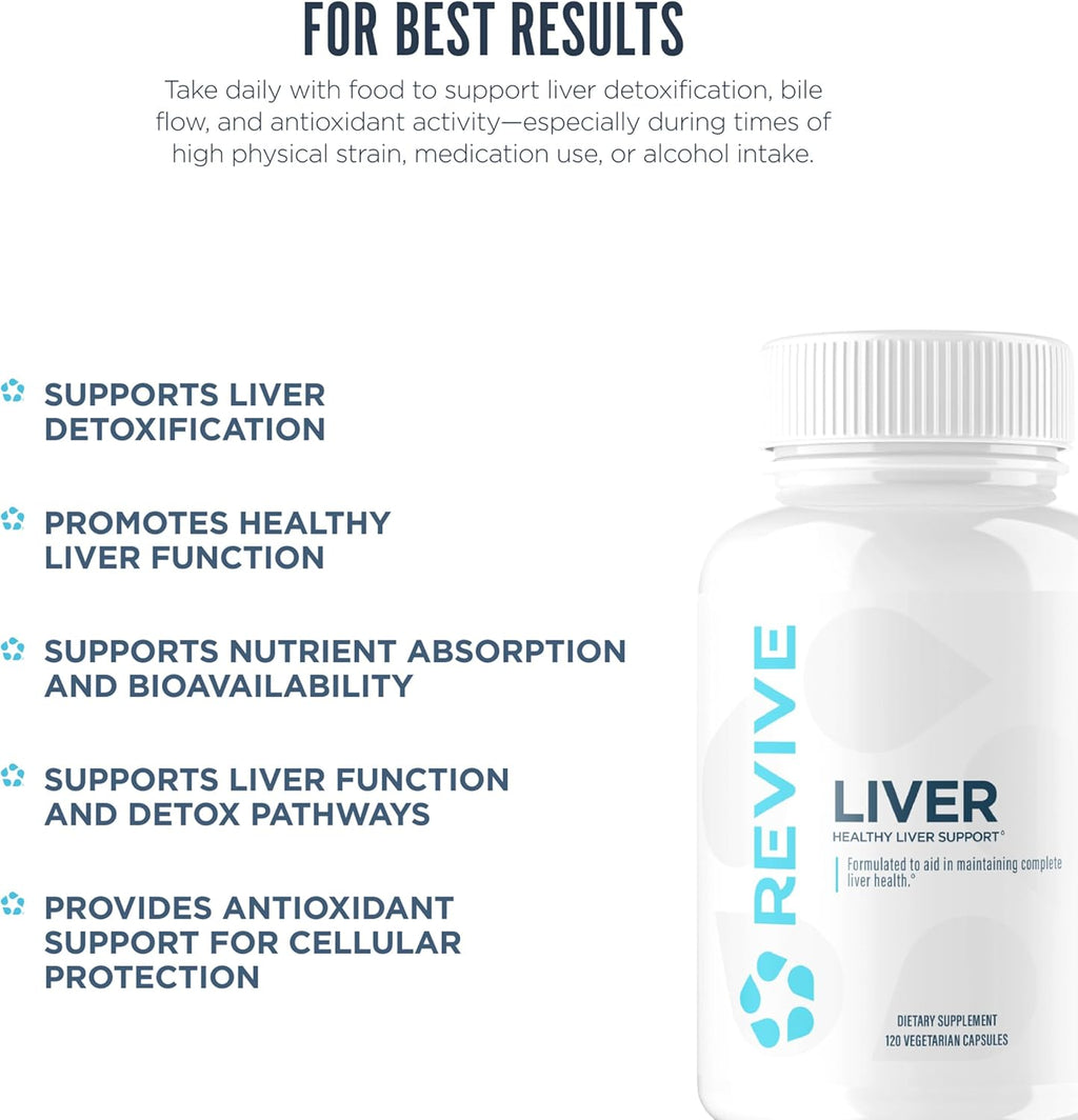 Revive MD Natural Liver Cleanse, Detox, & Repair Pills, Liver Health Support Formula - Milk Thistle Liver Defense Supplement - Inflammation Reducer & Promotes Healthy Liver Function - 120 Capsules
