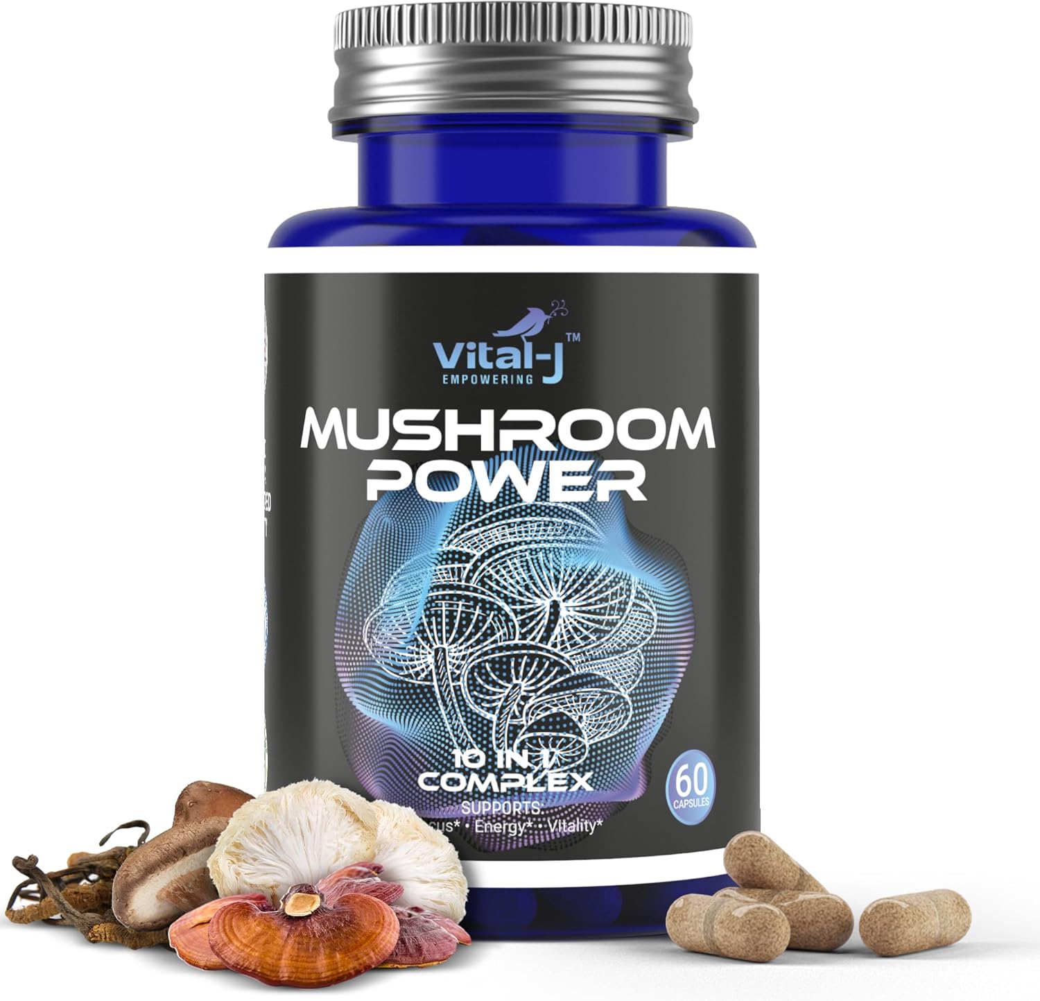 Mushroom Power Complex 10-in-1 W/Cordyceps, Reishi, Shiitake & Lions Mane, Nootropic Dietary Supplement for Gut Microbiome, Focus, Energy & Vitality - 120 Capsules Pack of 2