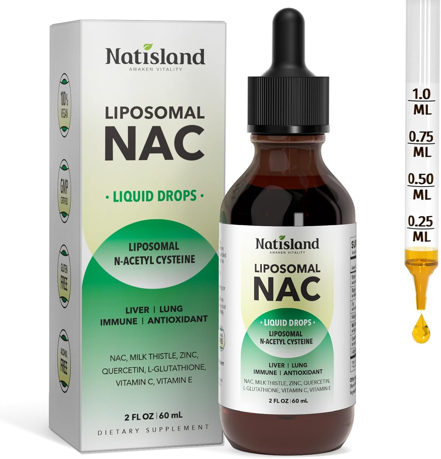 Liposomal Liquid NAC Drops, NAC Supplement N-Acetyl Cysteine, NAC 600 mg with Milk Thistle & Quercetin for Adults & Kids, Liver & Lung Support, Immune & Antioxidant, Skin & Cellular Health, 2 Fl Oz