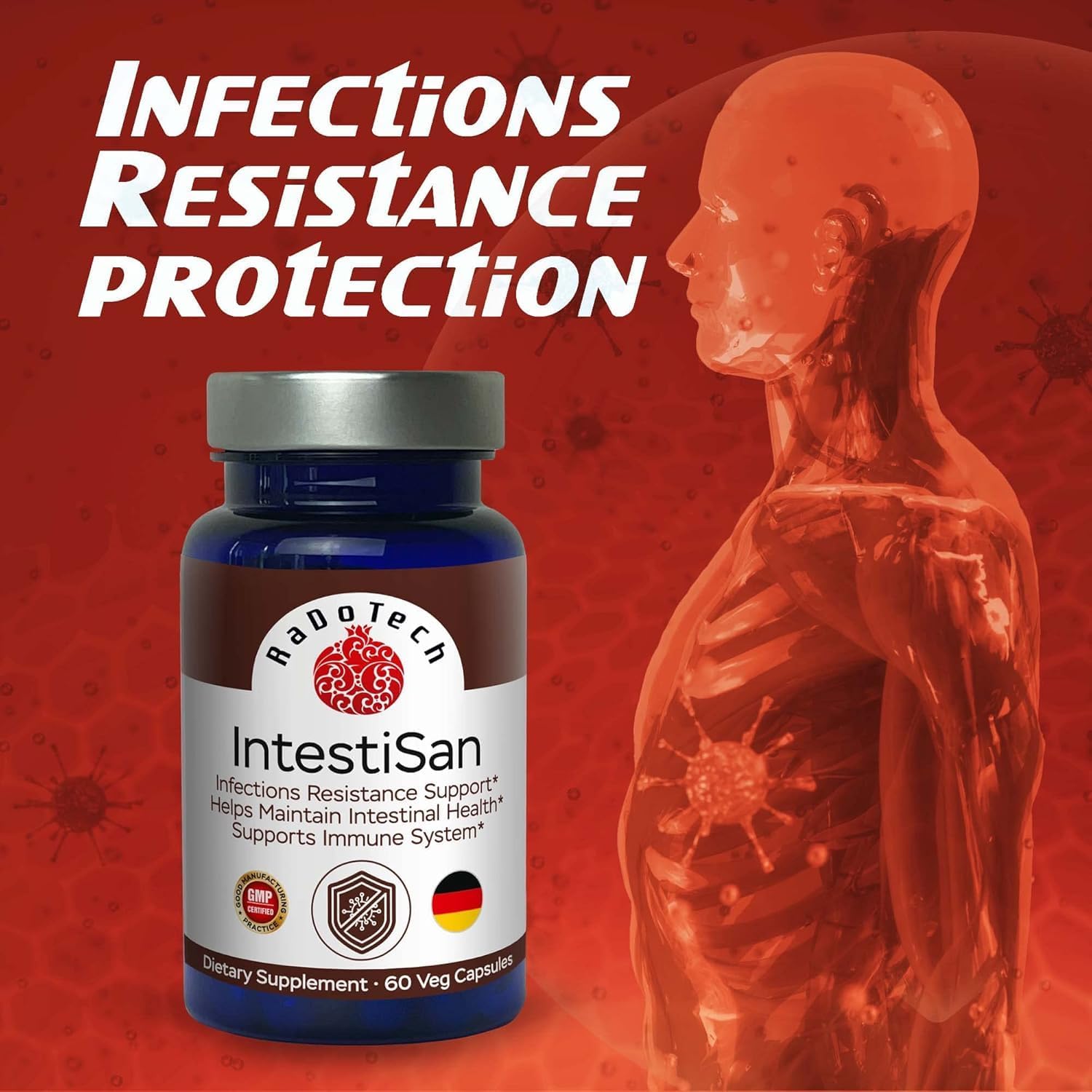 IntestiSan, Olive Leaf Extract with PAU D’Arco, Immune Support Supplement for Intestinal Health and Resilience, Natural Immune Support Formula for Total Wellness, GMP (60 Count (Pack of 3))