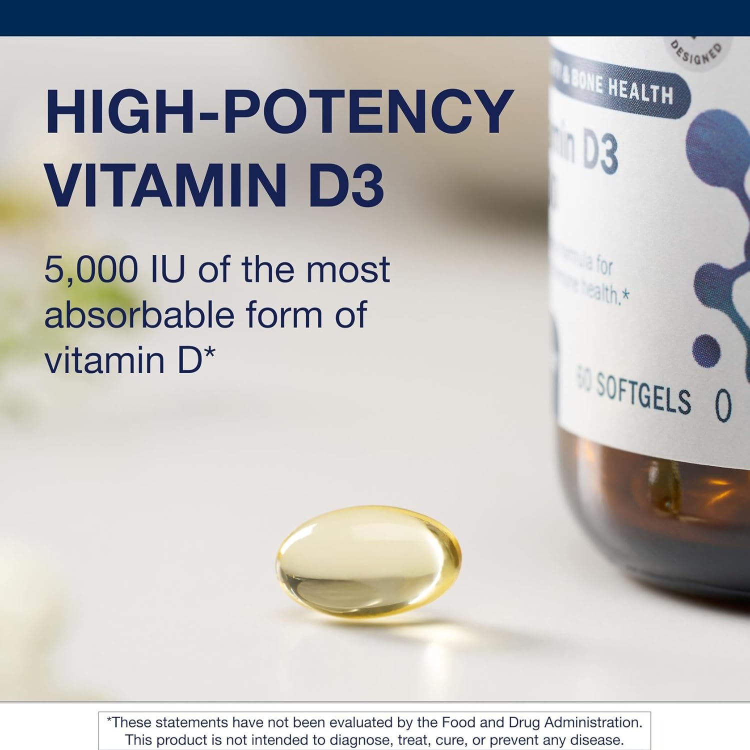 Metagenics Vitamin D3 5000 - for Immune Support, Bone Health & Heart Health* - High Potency Vitamin D - Non-GMO - Gluten-Free - 60 Softgels