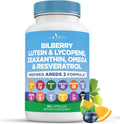 Eye Health Vitamins with Bilberry Lutein & Zeaxanthin, Lycopene, Resveratrol, Grape Seed Extract, Flaxseed Astaxanthin- AREDS 2 - Eye Vitamin - 60 Capsules