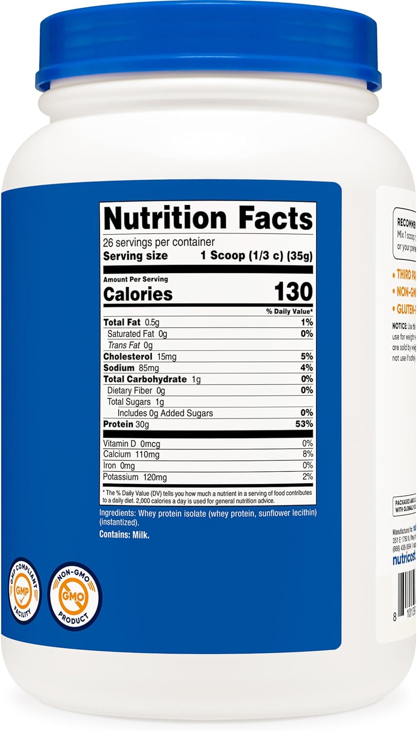Nutricost Whey Protein Isolate (Unflavored) 2LBS