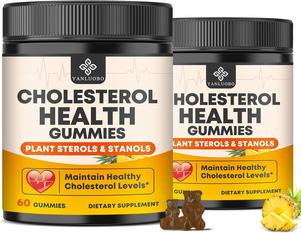 Cholesterol Supplements Gummies, Support Healthy Cholesterol Levels with 1200mg Plant Sterols & Stanols, Bergamot Orange Extract, Red Yeast Rice for Women & Men, Pineapple Flavor, 60 Counts (2 Pack)
