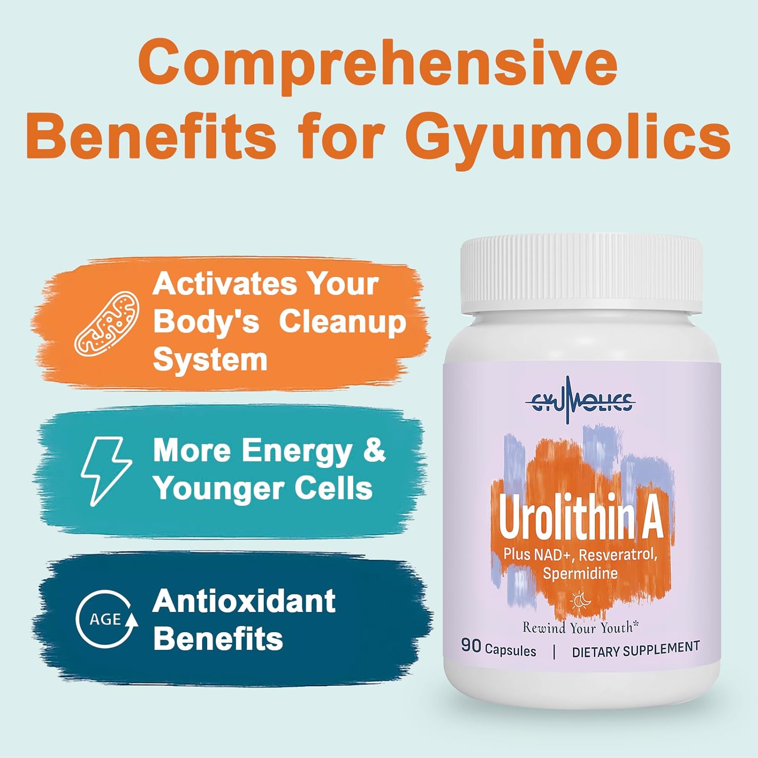 High Dose Urolithin A 1200mg Supplement for Mitochondrial, Cellular Longevity Support for Women & Men – NAD+, Trans-Resveratrol & Spermidine – High Purity & Potency – 180Capsules