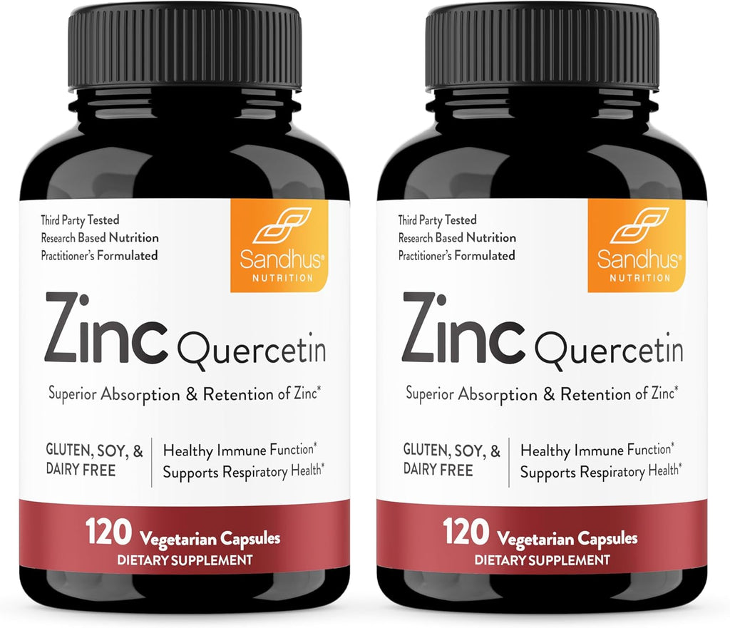 Sandhu's Zinc Quercetin 120 Vegetarian Capsules (Pack of 2) | Zinc Supplements for Antioxidant Immune Support for Men and Women | Gluten, Soy, Dairy Free