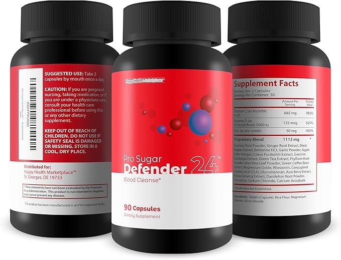 Pro Sugar Defender 24 - Our Best Blood Cleanse Detox Supplement - Immune System Cleanse - Healthy Blood Flow Supplement - Circulation And Vein Support Vitamins - Circulatory System Support Formula