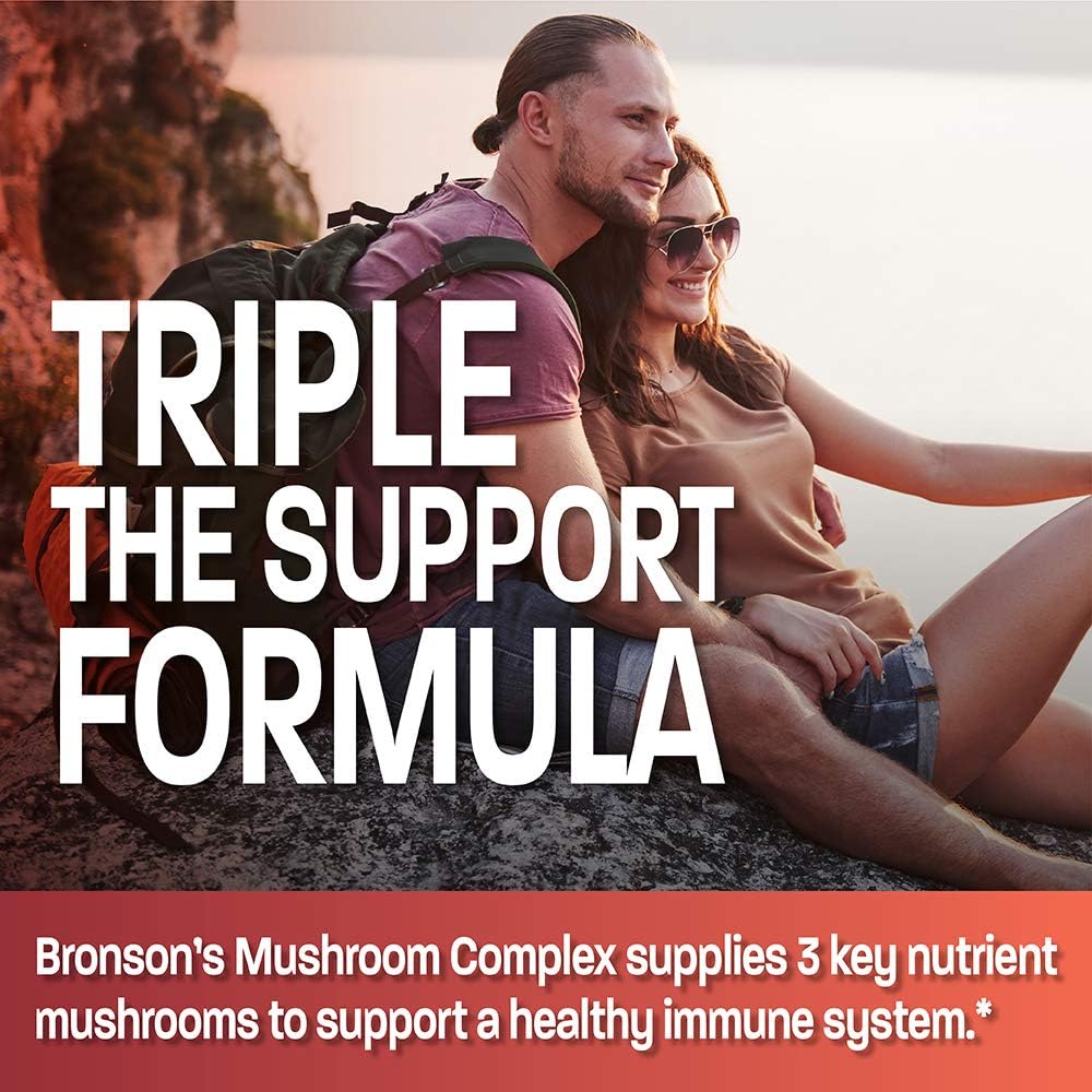 Bronson Triple Mushroom Complex - Maitake - Reishi - Shiitake - Powerful Antioxidant and Immune System Booster - Full Spectrum Mushroom Complex - 600 mg Capsules - 120 Count