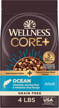 Wellness CORE+ Dry Dog Food with Freeze Dried Pieces, Grain Free, High Protein, Natural, Ocean Whitefish, Herring, & Salmon Recipe, (4-Pound Bag)