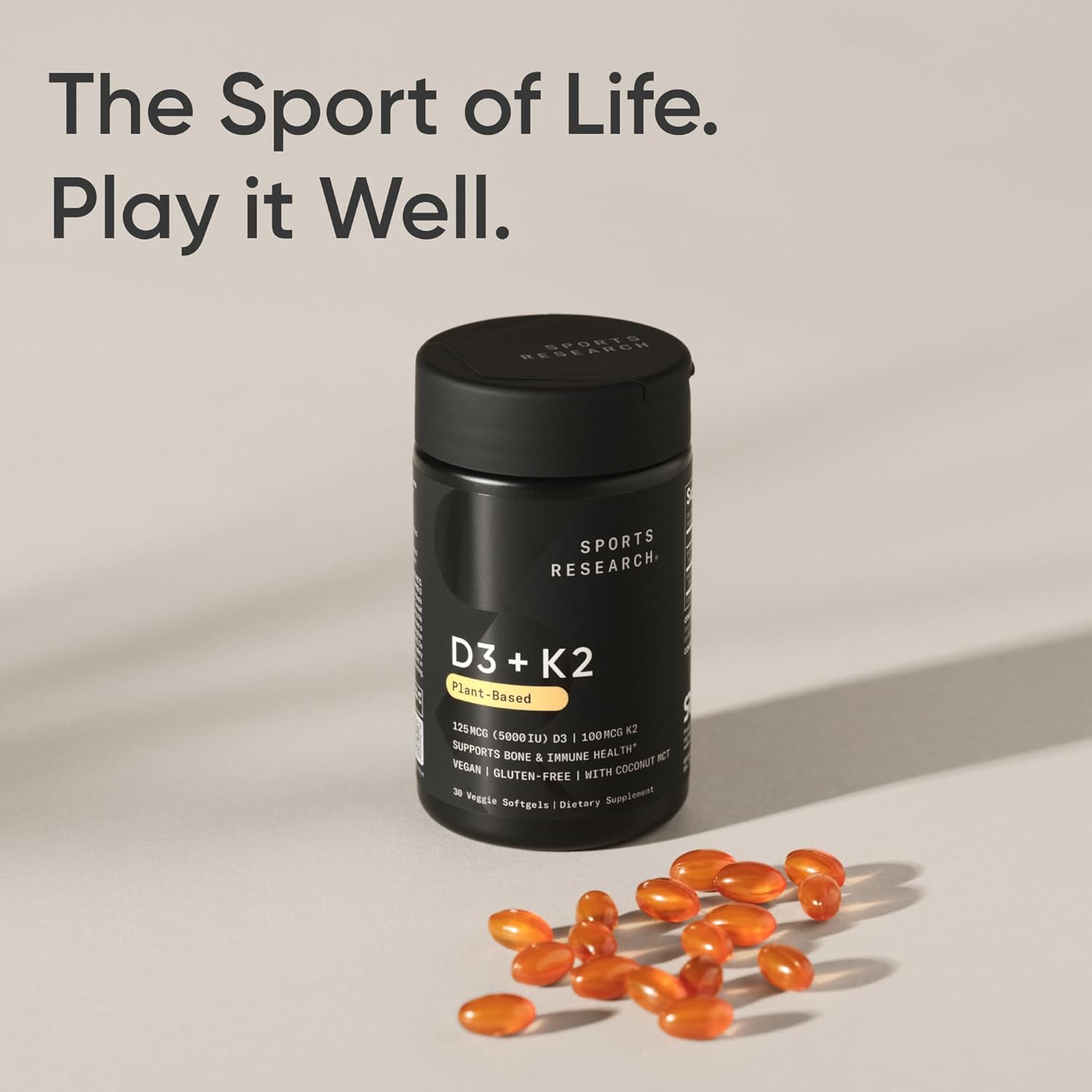 Sports Research® Vegan D3 10,000iu with Vitamin K2 100mg - Formulated with Coconut MCT Oil - Vegan Certified, Soy & Gluten Free - 60 Softgels