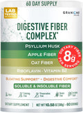 Psyllium Husk Powder Digestive Fiber Supplement – Gut Health, Bloating Relief for Women and Men - Daily Soluble and Insoluble Psyllium Husk Fiber Powder Apple, Oat, B2 - Vegan, Unflavored, 60 Servings