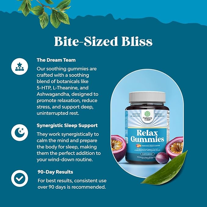 Natures Craft Calming Gummies for Adults with Ashwagandha and Magnesium - Relaxing Stress Gummies with L Theanine 5HTP and Lemon Balm Extract - Adaptogenic Chamomile Extract Vitamin B6 2 Pack