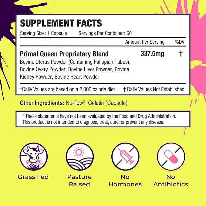 Primal Queen Female-Optimized Beef Organ Superfood Supplement (Beef Liver, Kidney, Heart, & 3 More) - 100% Grass Fed, Pasture Raised Cattle - Balance Hormones, Energy, & More for Women (Pack of 3)