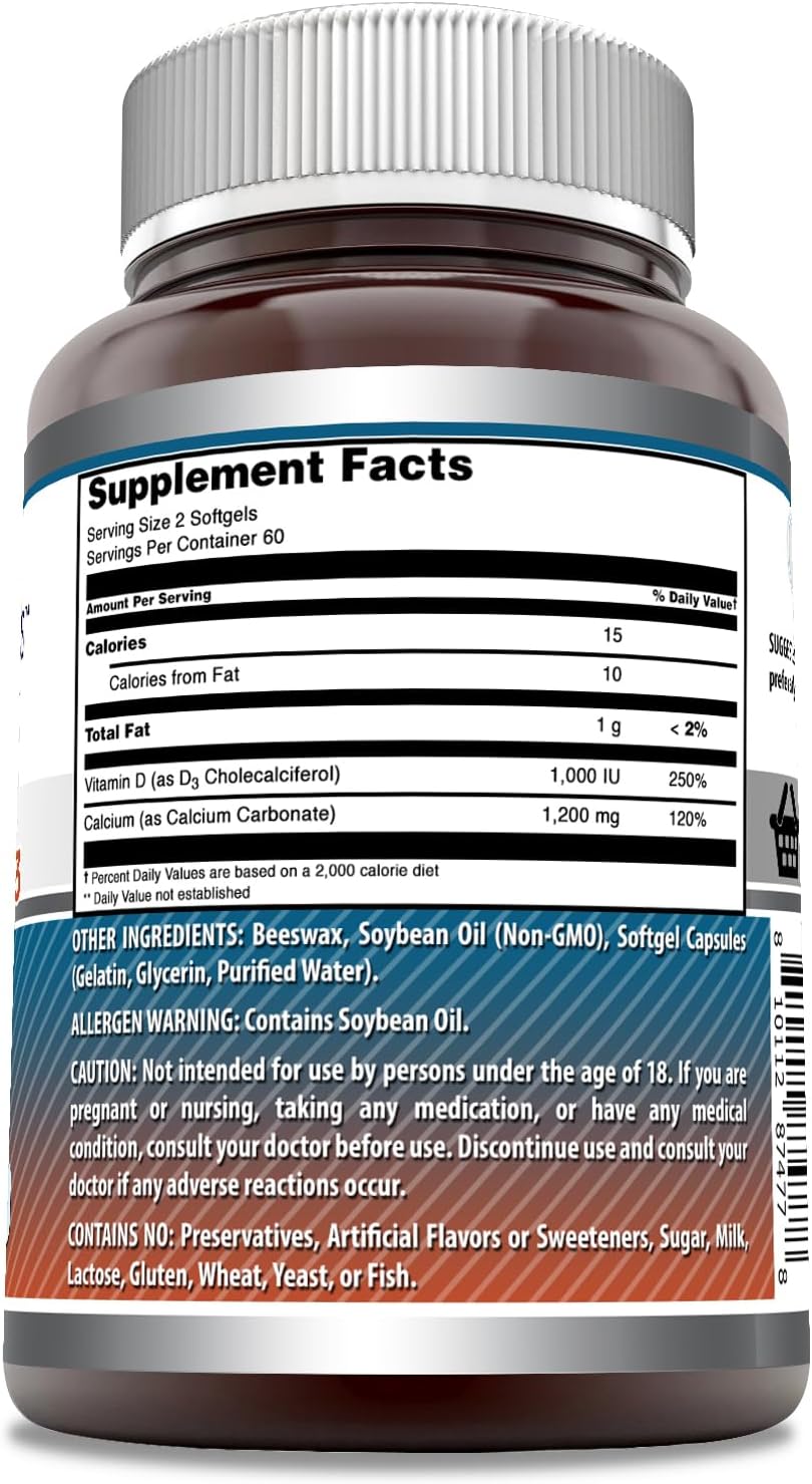 Amazing Formulas Calcium with Vitamin D3 Softgels Supplement | Non-GMO | Gluten-Free (120 Count)