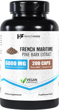 French Maritime Pine Bark Extract 6000mg | 200 Vegan Capsules | 95% Proanthocyanidins | Non-GMO | Gluten-Free | Made in The USA