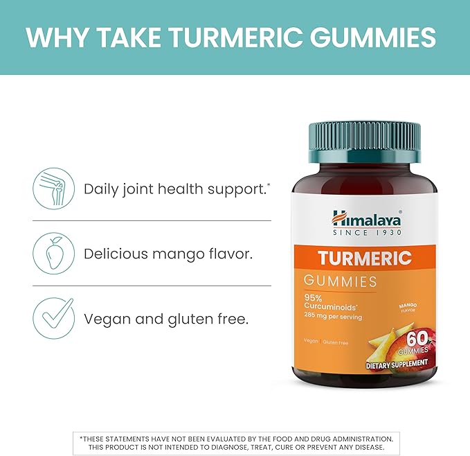 Himalaya Turmeric Gummies, Herbal Gummy Supplement for Joint Health, Mango Flavor, Vegan, Gluten Free, 285 mg, 60 Gummies