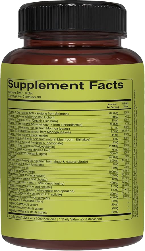 Pure Nutrition Whole Food Multivitamin for Women | 90 Tabs | One-A-Day | 100% RDA | 24 Natural Vitamins and Minerals | All Natural Plant Based Women's Multivitamin | 3 Months Supply