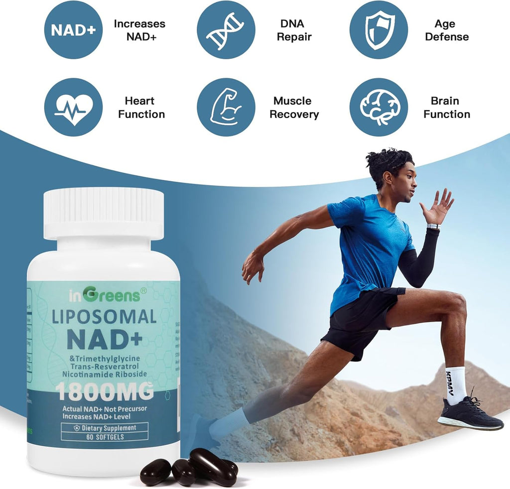 Liposomal NAD+ Supplement 1800 mg with Nicotinamide Riboside, Trans Resveratrol, Trimethylglycine，Replaces NMN, Boost NAD+, Aging Defense，Cellular Energy, 240 Softgels