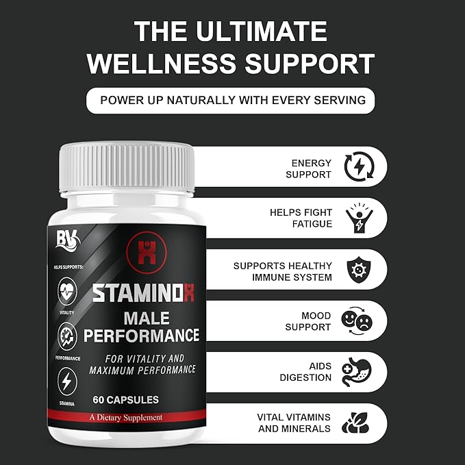 BLUE VIBE Staminox Premium Wellness and Advanced Health Management Supplement Pills, Staminox Maximum Strength Advanced Daily Health Support and Overall Wellness Supplement (2 Pack- 120 Capsules)