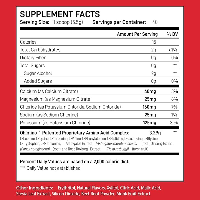 Oh!mino Essential Amino Acids Supplement, Berry Blast, Stimulant-Free Powder, All 9 EAAs, BCAAs and The Perfect Amino for Workouts, Amino Energy, and to Build Muscle, and Recover Faster