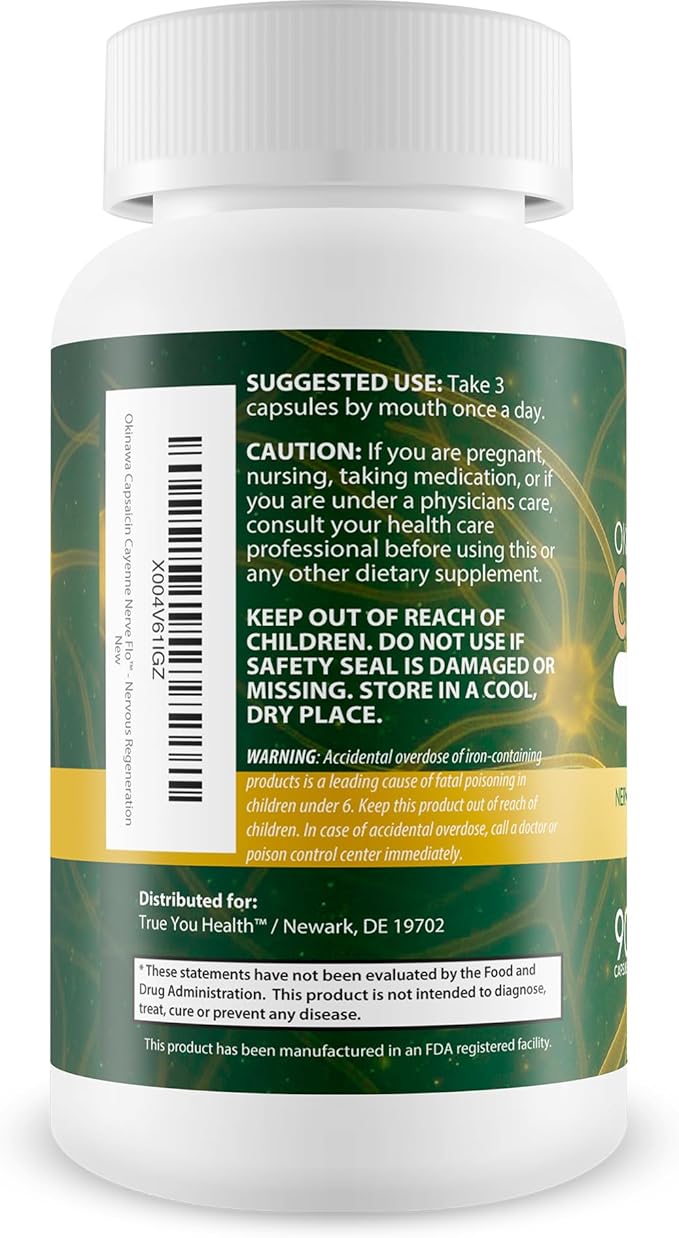 Okinawa Capsaicin Cayenne Nerve Flo - Our Best Neuropathy, Memory, & Pressure Supplement - Nervous System Support Cayenne Pepper Supplement - Okinawa Capsaicin For Neuropathy And Healthy Nerve Flow