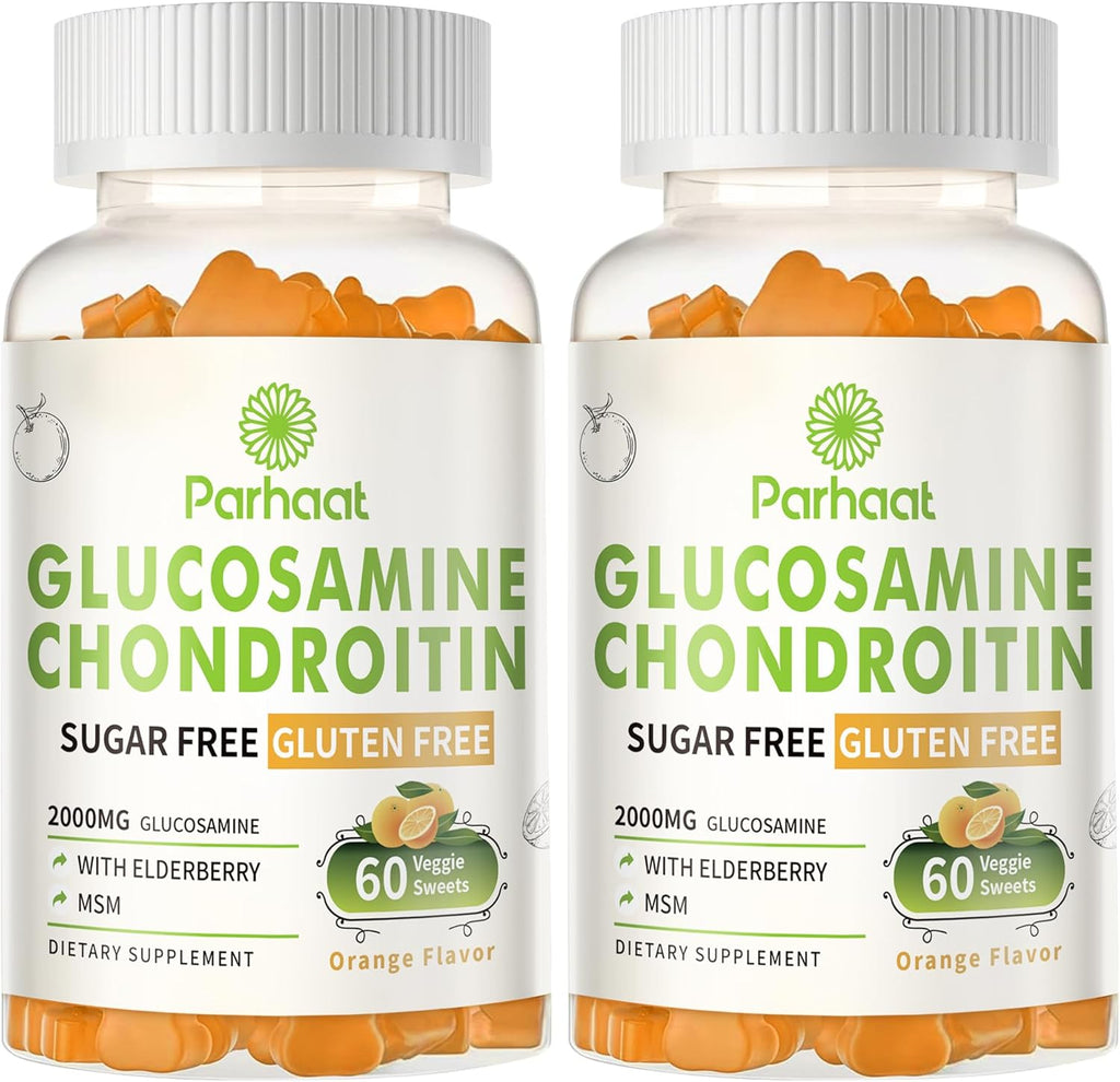 Glucosamine Chondroitin Gummies with MSM & Elderberry Extra Strength - Joint Support, Antioxidant Immune Support Supplement for Adults, Men & Women.Orange-2pack