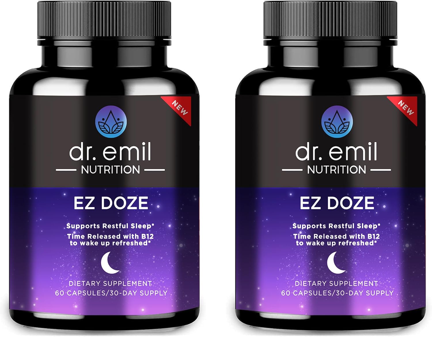 DR. EMIL NUTRITION EZ Doze Vegan Natural Sleep Aid with Valerian Root, GABA & 5HTP - Extra Strength Sleeping Pills for Adults - Safe and Non-Habit Forming (60 Veggie Capsules Pack of 2)