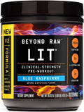 BEYOND RAW LIT V2 Clinical Strength Pre Workout Powder, Hits Harder, Bigger Pumps, Caffeine, L-Citrulline, Creatine, Blue Raspberry, 30 Servings