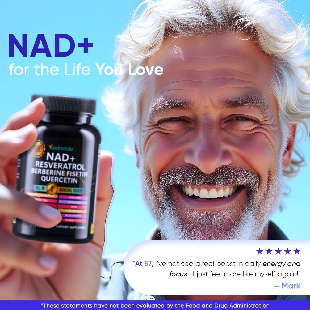 Adndale NAD Supplement, Longevity Formula with NAD, Trans Resveratrol, Quercetin, Betaine Anhydrous, Grape Seed, Fisetin, 180 Capsules